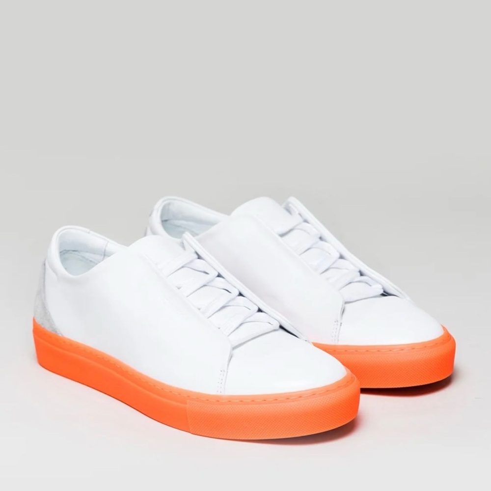 Diverge Portugal leather slip on sneakers neon orange sole. S 39 / US 8 wide